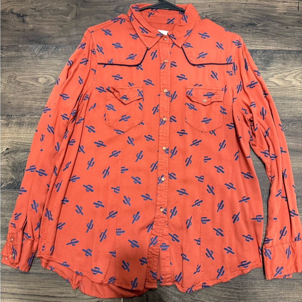 Cotton & Rye Orange and Blue Cactus Print Women’s Rodeo Shirt